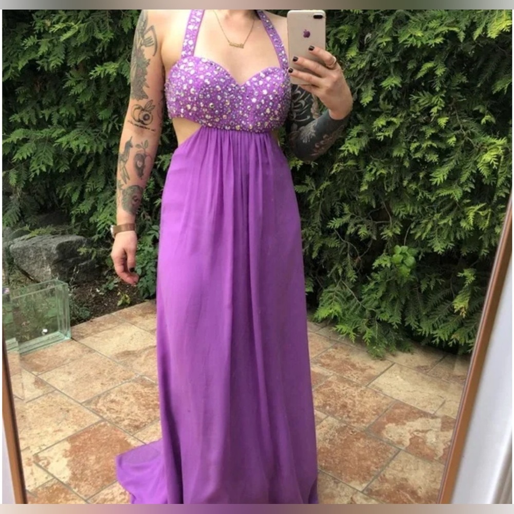Deb backless prom dress halter neck rhinestone size 11/12 new with tags